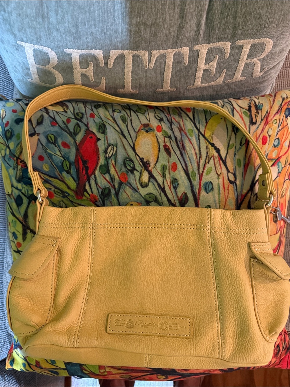 Fossil Yellow Leather Shoulder Bag - Women's Tote
